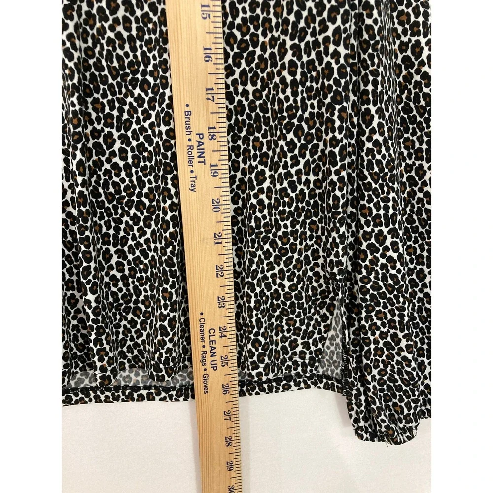 Michael Michael Kors Blouse XL Brown Leopard Print Zip‎ Front Popover Top